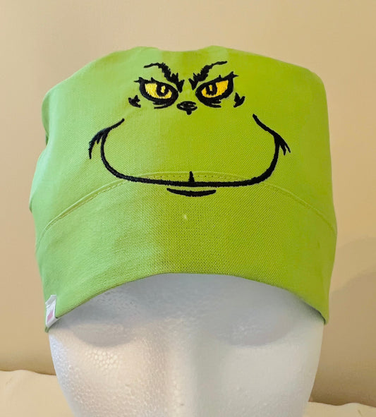 Ponytail surgical hat Christmas Green Grinch