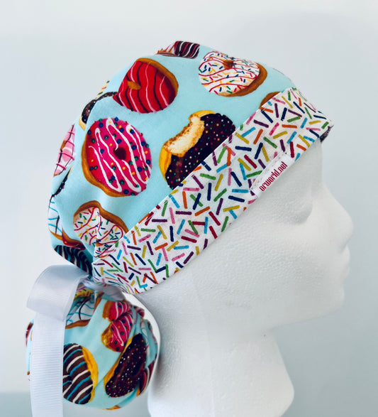 Ponytail Style Hat - Donuts and confetti with white ribbon