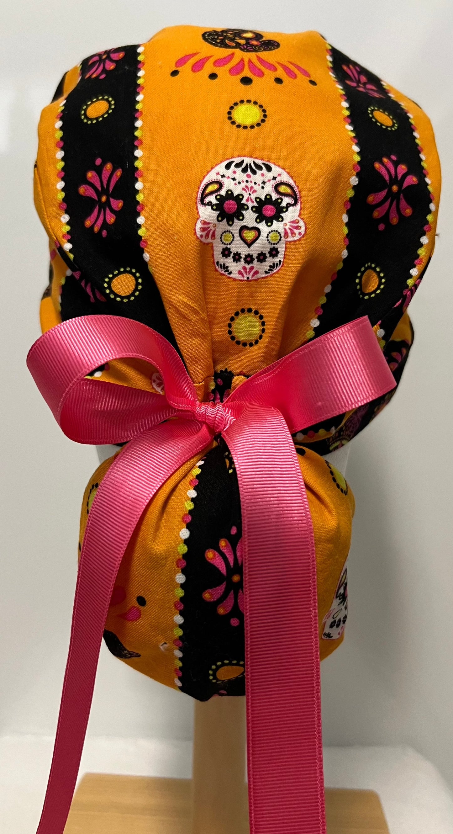 Ponytail-Snoopy Sugar Skull with Pink Ribbon Ties