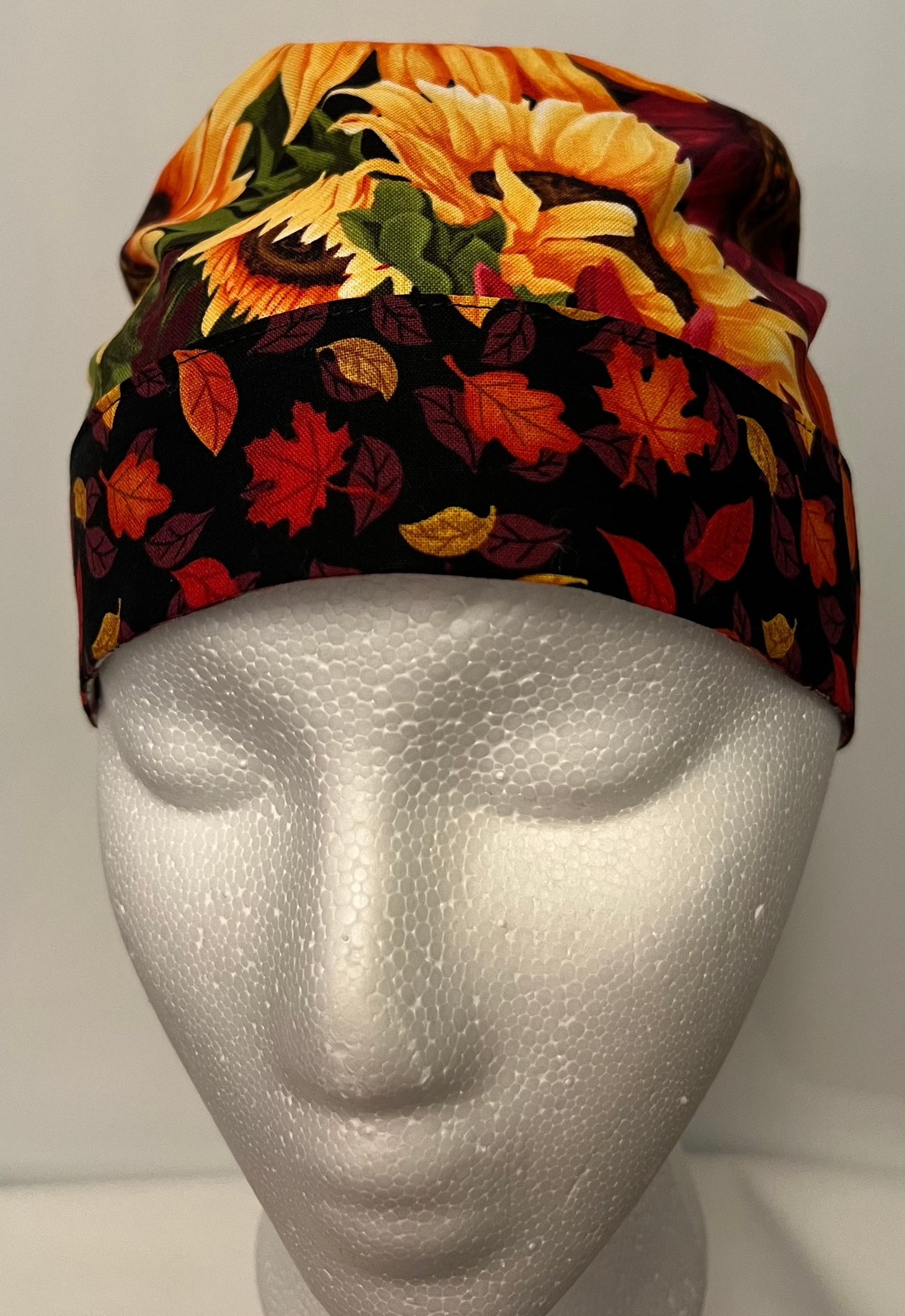 Ponytail Style Hat-Red Sunflowers with Yellow Ribbon ties