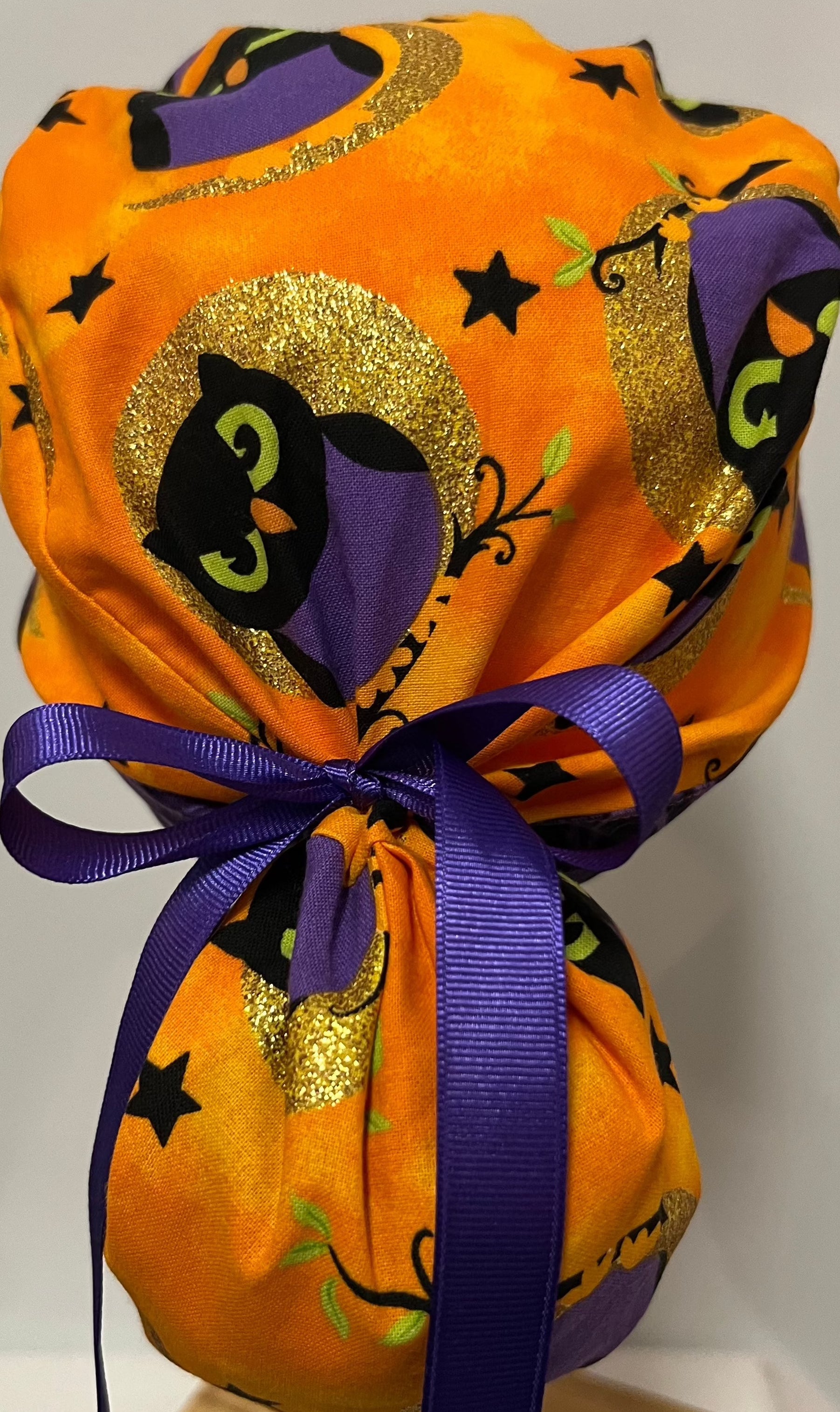 Ponytail Style Hat-Halloween Owl-with Purple Ribbon Ties