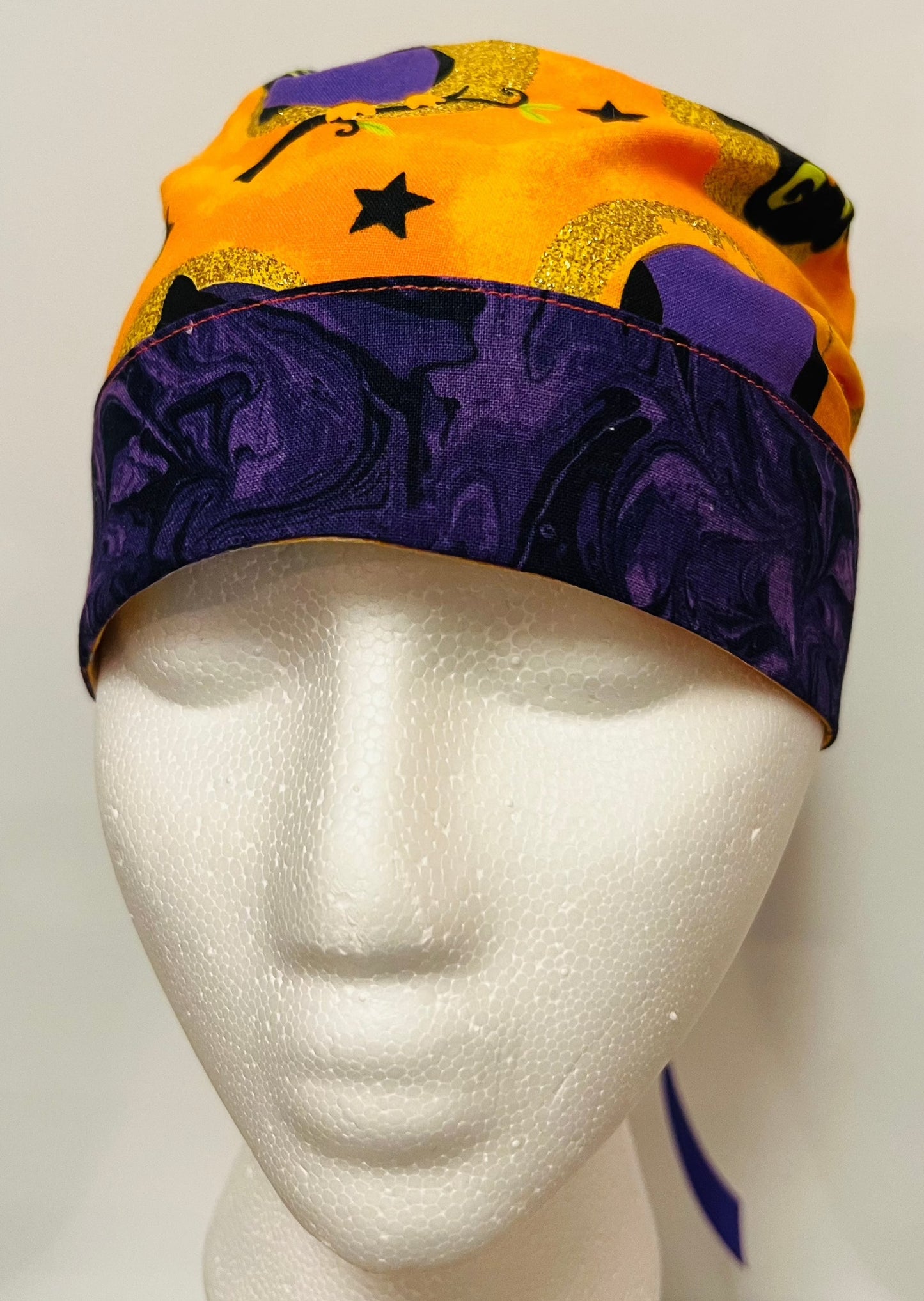 Ponytail Style Hat-Halloween Owl-with Purple Ribbon Ties