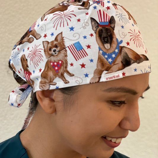 Scrub Cap-Fourth of July-American Dogs