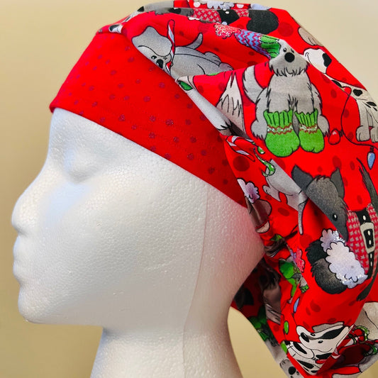 Bouffant Style hat-Christmas Dogs with Santa hats