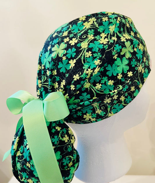 Ponytail Style-St Patricks Clovers and a little sprinkle of green glitter with a lime green ribbon