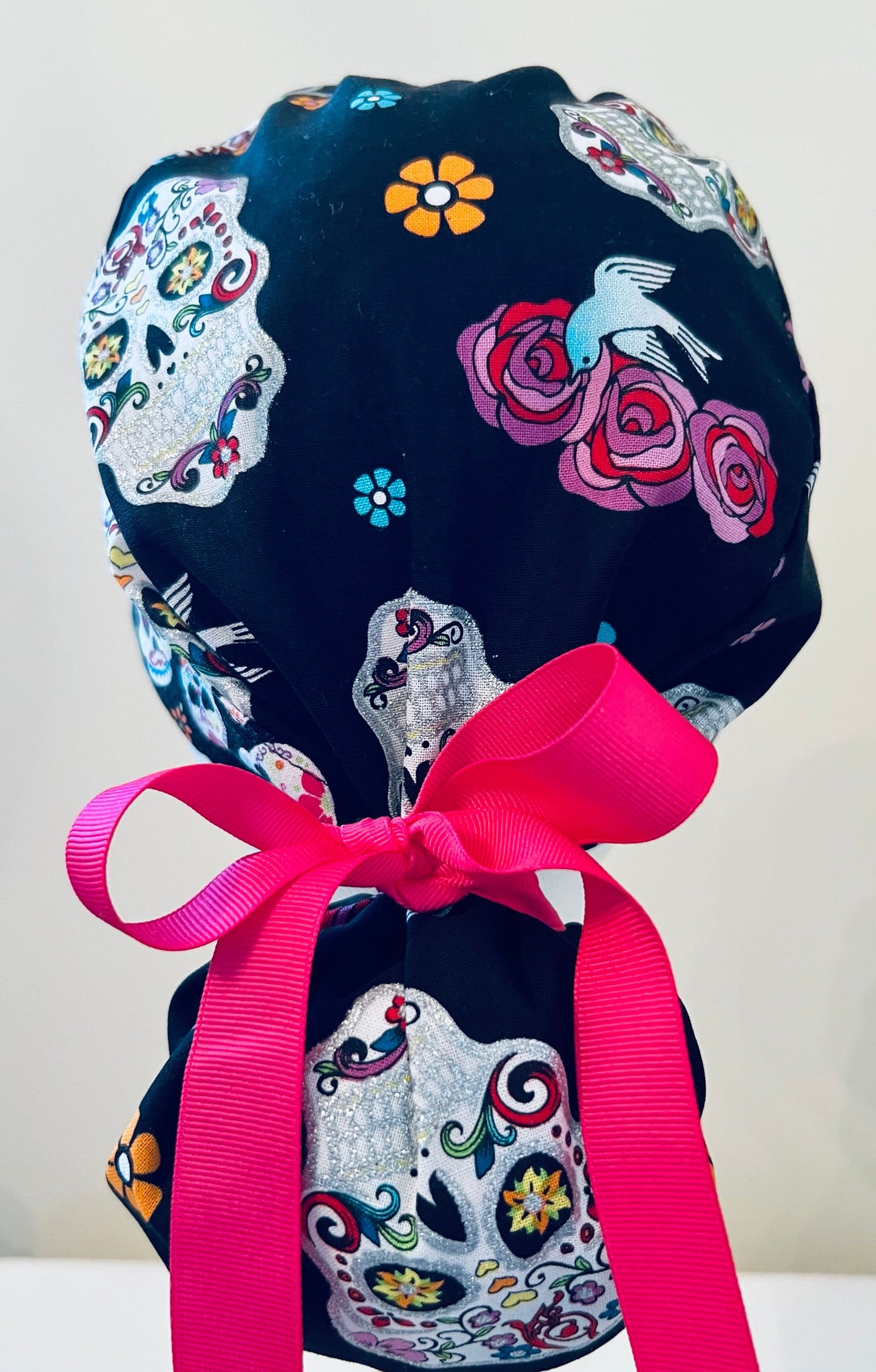 Ponytail-Sugar Skully with Pink Ribbon Ties