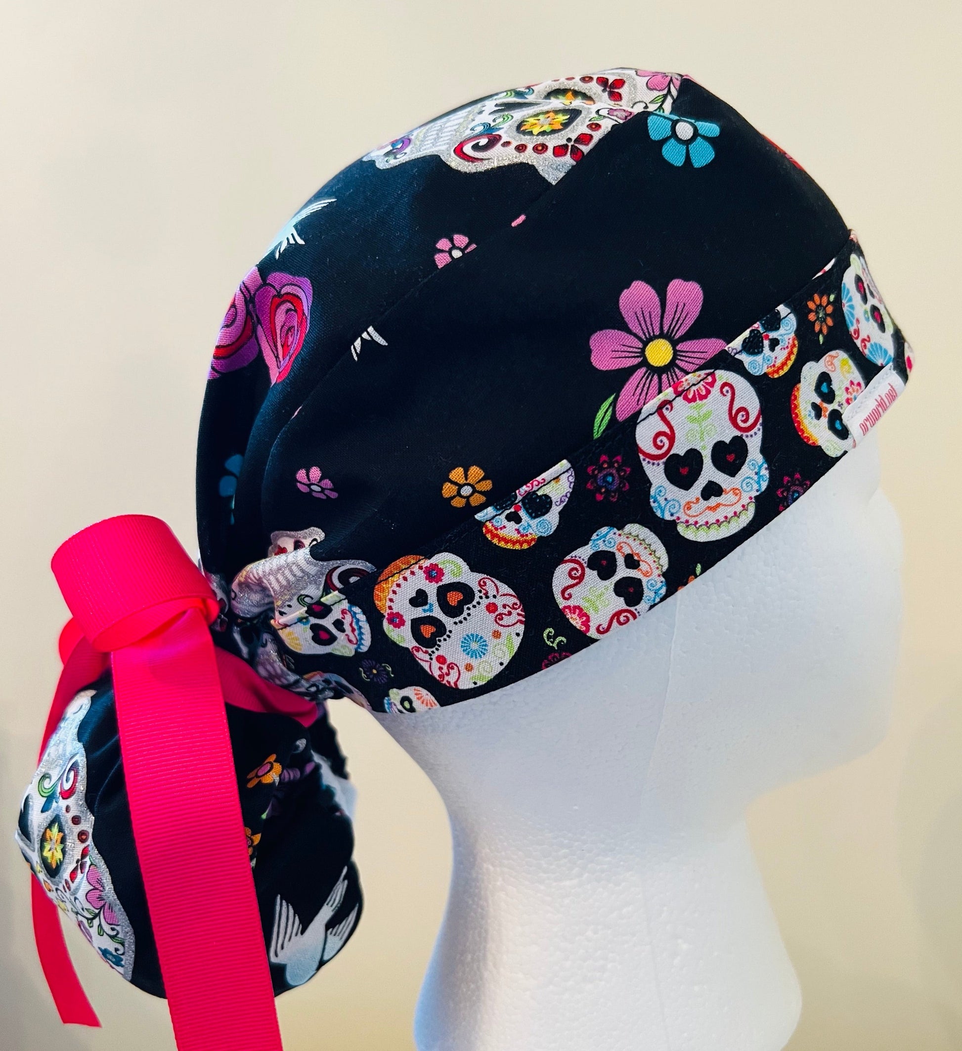 Ponytail-Sugar Skully with Pink Ribbon Ties