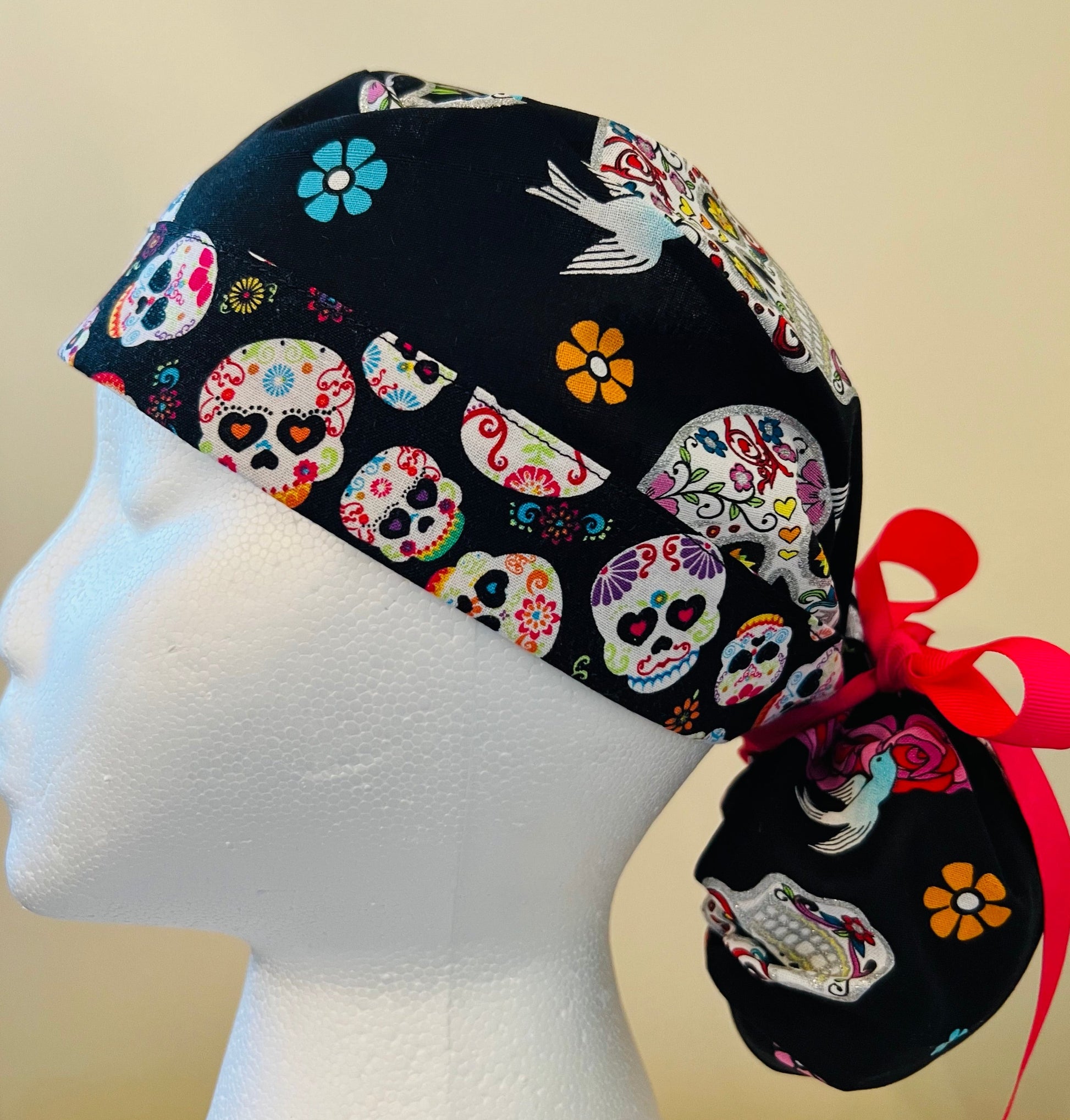 Ponytail-Sugar Skully with Pink Ribbon Ties