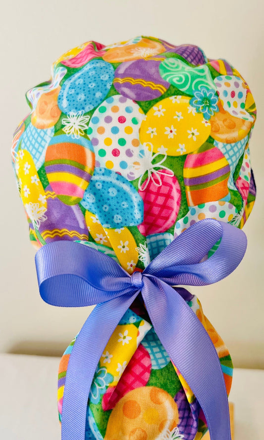 Ponytail style-Easter Colorful Eggs with lavender ribbon