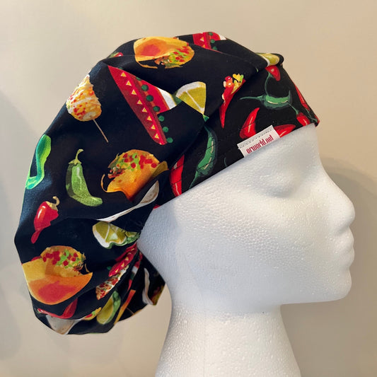 Surgical Scrub Cap-Bouffant Deluxe-Fiesta with Chili Peppers 