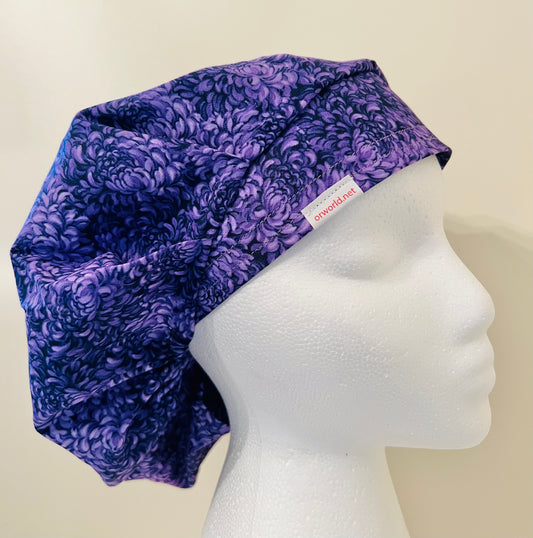 Bouffant Style Hat - Purple Flowers